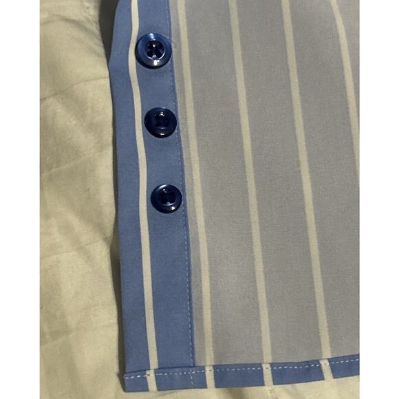 Proper Sport Men’s 4 Way Stretch Slim Fit Medium Blue/White Striped Dress Shirt - Picture 6 of 8